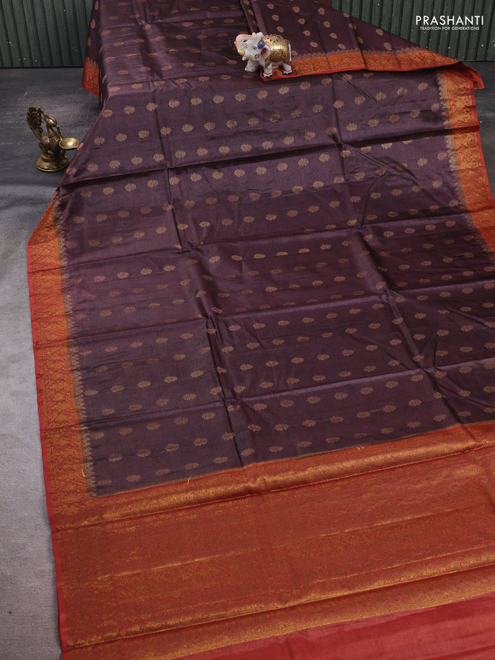 Brown & Rust Banarasi Tussar Silk Saree