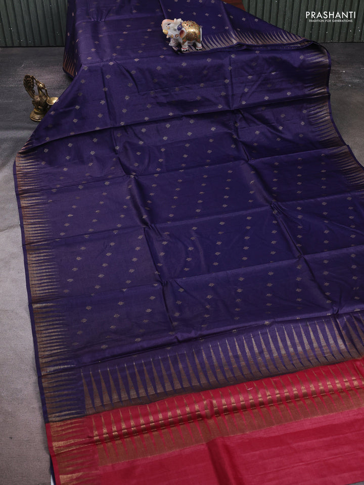 Blue & Maroon Banarasi Tussar Silk Saree