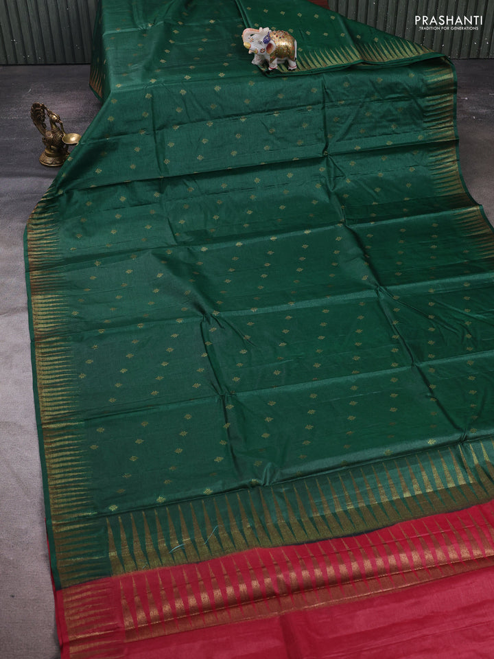 Green & Maroon Banarasi Tussar Silk Saree