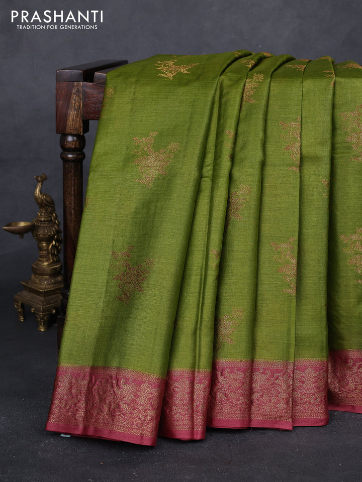 Mehendi Green & Maroon Banarasi Tussar Silk Saree