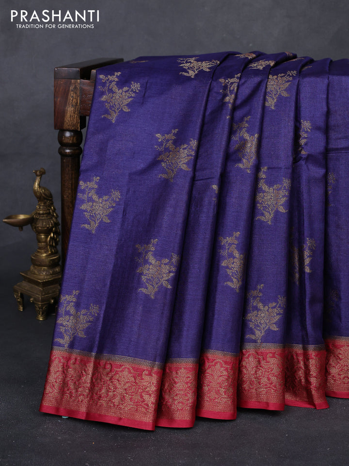 Blue & Maroon Banarasi Tussar Silk Saree