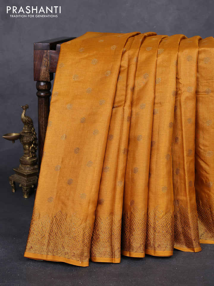 Mustard & Maroon Banarasi Tussar Silk Saree