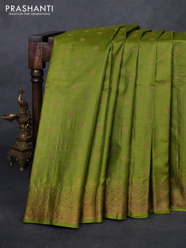 Mehendi Green & Purple Banarasi Tussar Silk Saree