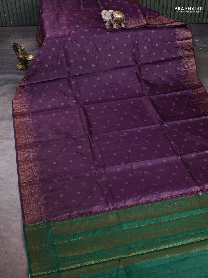 Purple & Green Banarasi Tussar Silk Saree