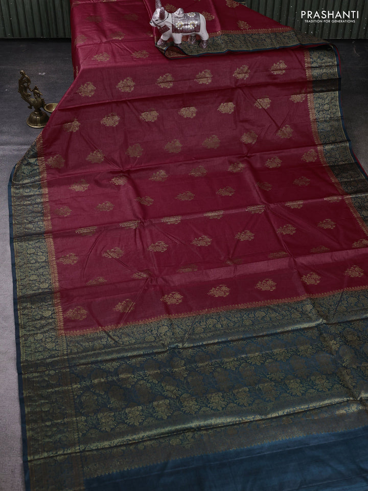Maroon & Peacock Green Banarasi Tussar Silk Saree