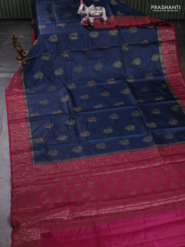 Peacock Blue & Pink Banarasi Tussar Silk Saree