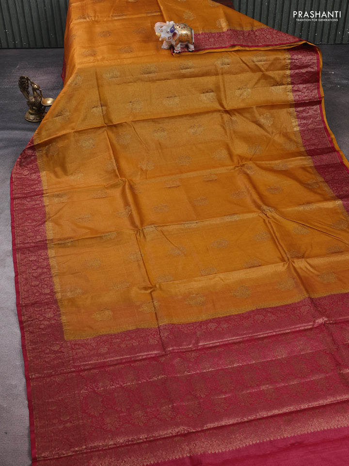 Mustard & Maroon Banarasi Tussar Silk Saree