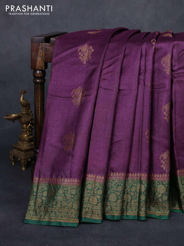 Purple & Green Banarasi Tussar Silk Saree