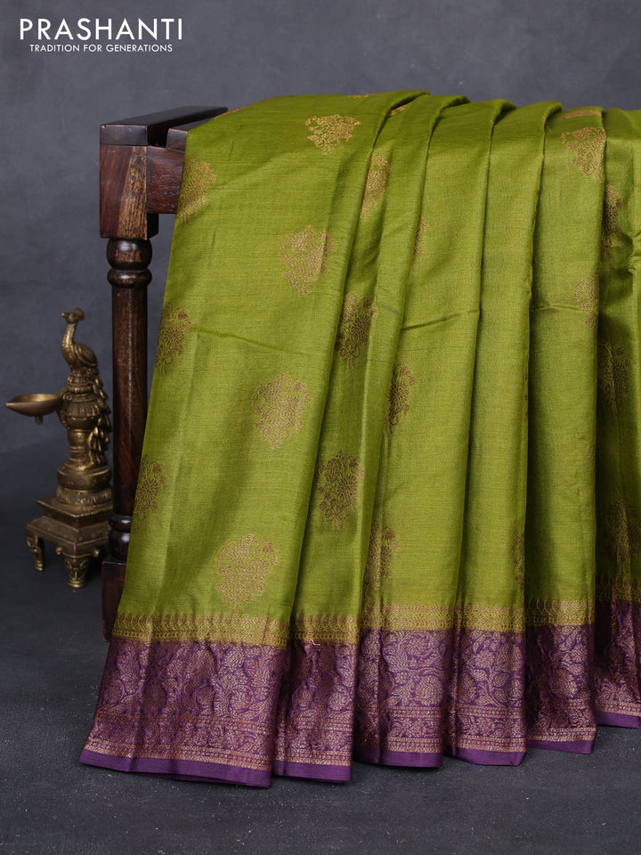 Mehendi Green & Purple Banarasi Tussar Silk Saree