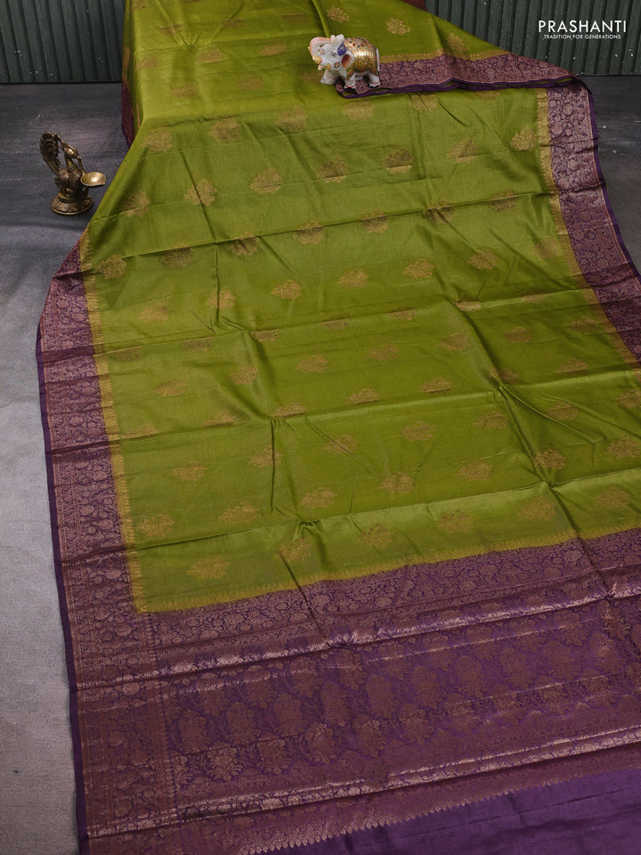 Mehendi Green & Purple Banarasi Tussar Silk Saree