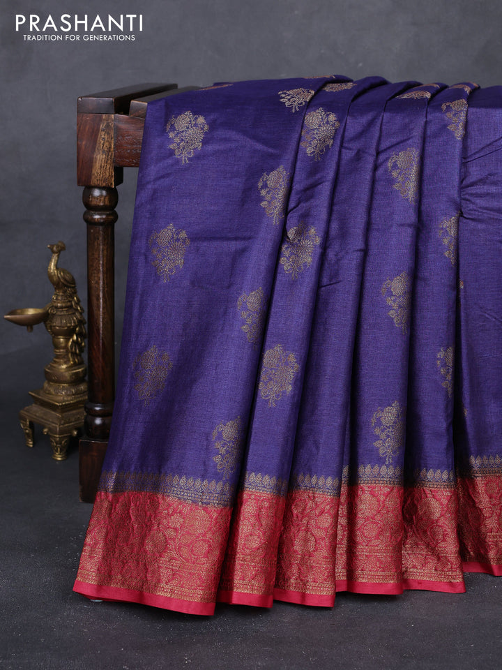 Blue & Maroon Banarasi Tussar Silk Saree