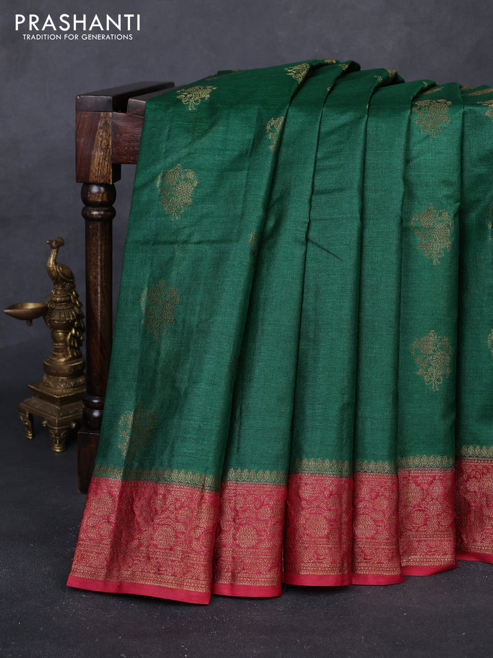Green & Maroon Banarasi Tussar Silk Saree
