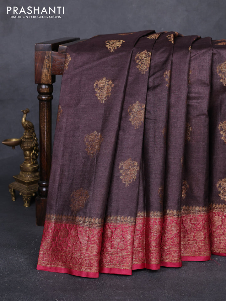 Coffee Brown & Maroon Banarasi Tussar Silk Saree