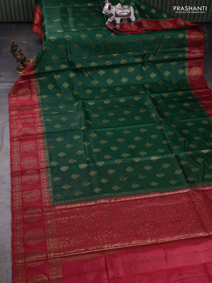 Green & Red Banarasi Tussar Silk Saree
