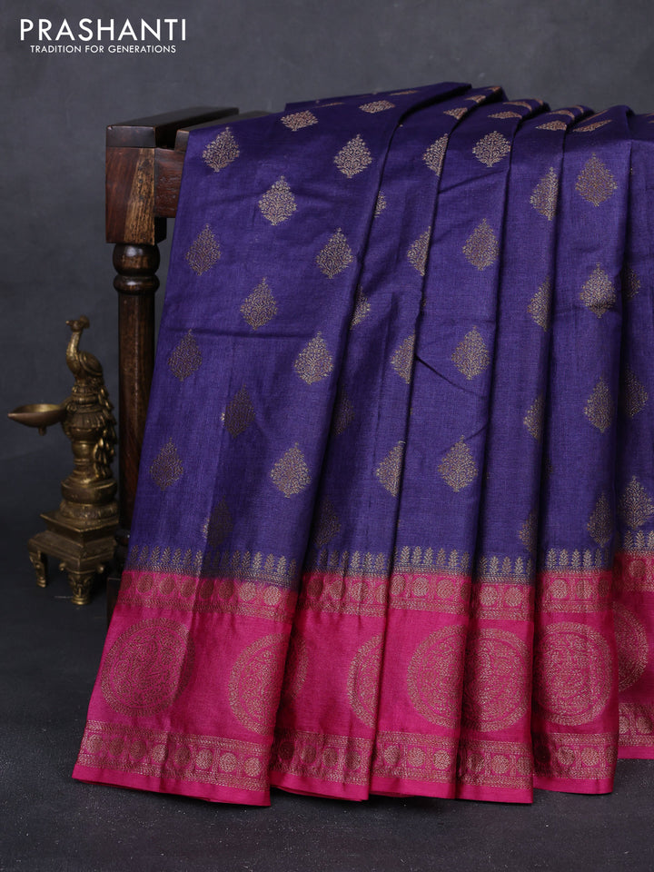 Violet & Pink Banarasi Tussar Silk Saree