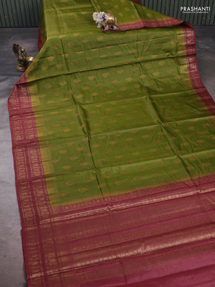 Mehendi Green & Pastel Brown Banarasi Tussar Silk Saree