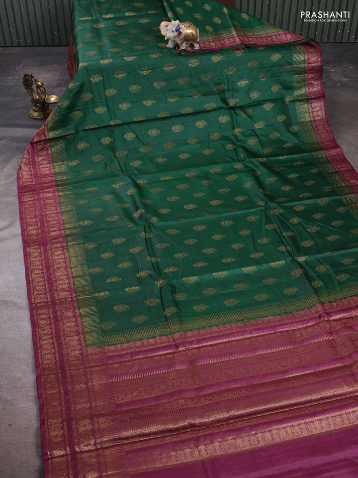 Green & Wine Banarasi Tussar Silk Saree