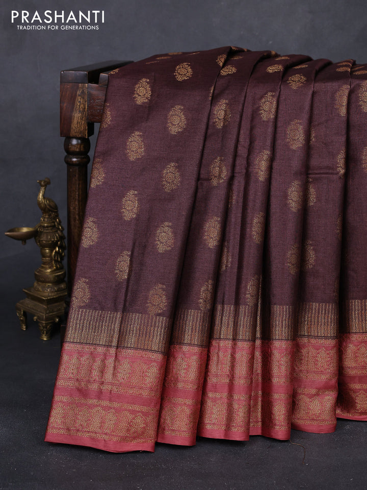 Brown & Rust Banarasi Tussar Silk Saree