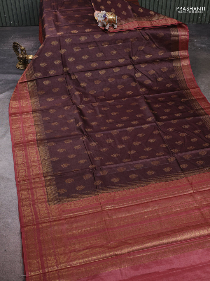 Brown & Rust Banarasi Tussar Silk Saree