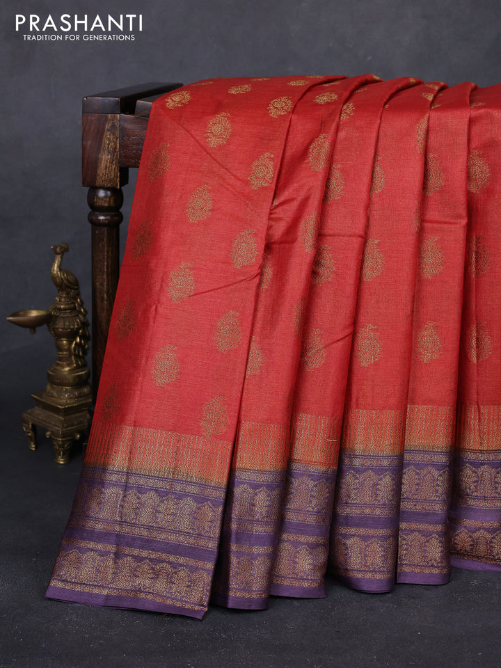 Rustic Orange & Wine Banarasi Tussar Silk Saree