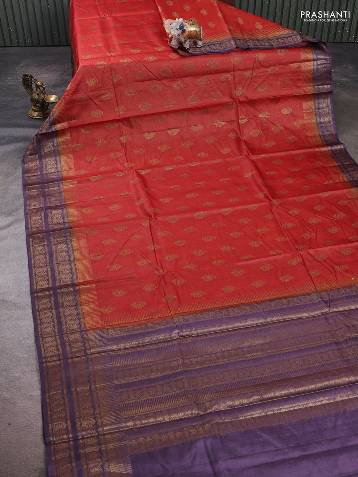 Rustic Orange & Wine Banarasi Tussar Silk Saree