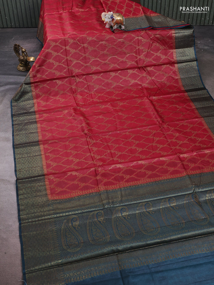 Maroon & Peacock Green Banarasi Tussar Silk Saree
