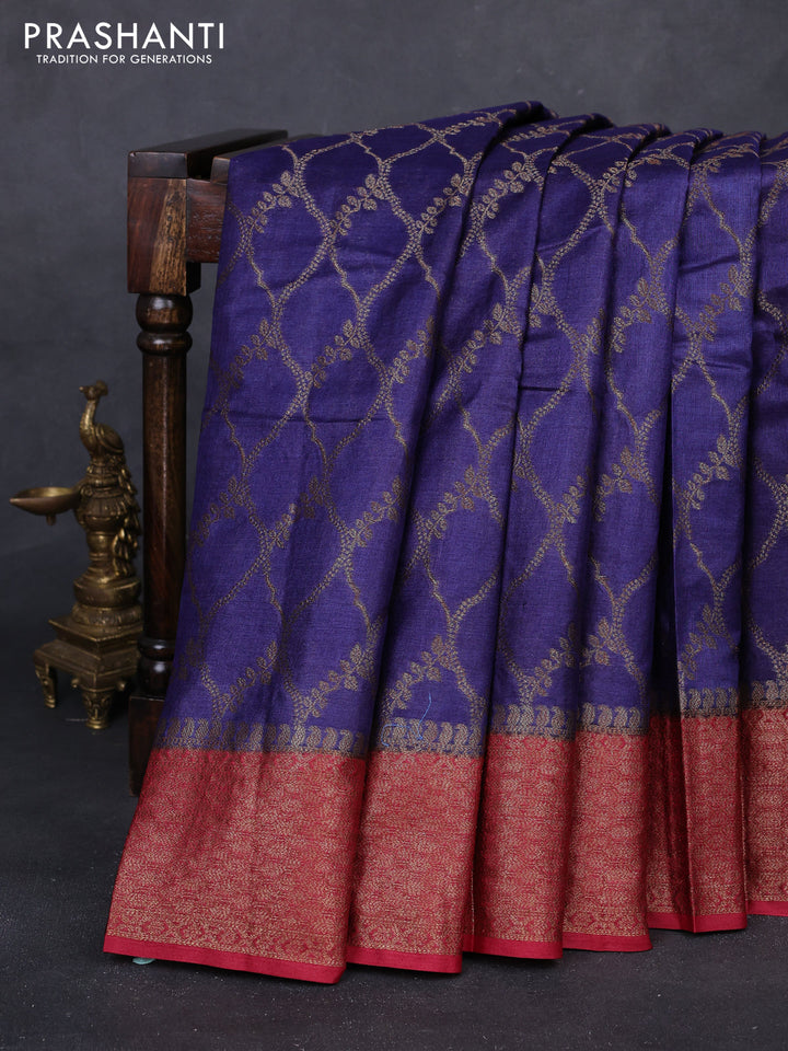 Blue & Maroon Banarasi Tussar Silk Saree