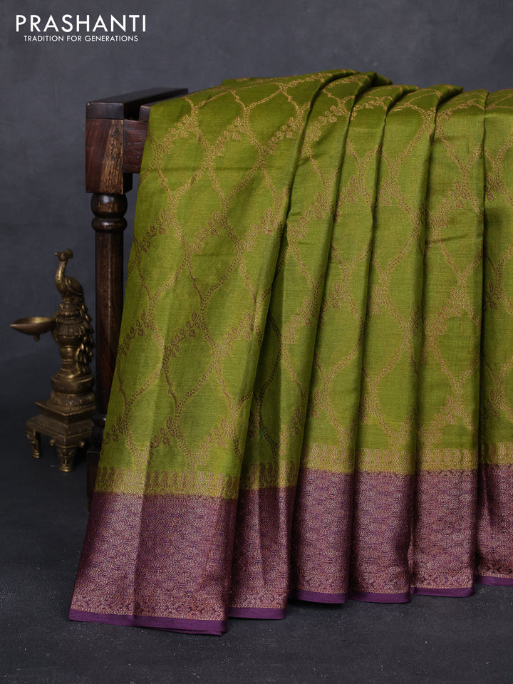 Mehendi Green & Purple Banarasi Tussar Silk Saree