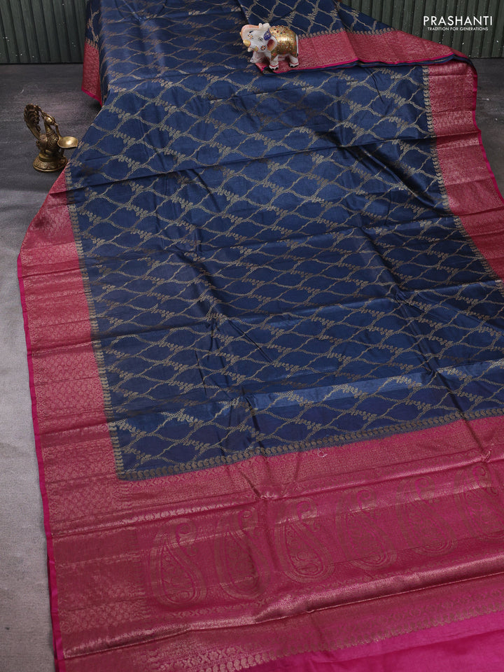 Peacock Blue & Pink Banarasi Tussar Silk Saree