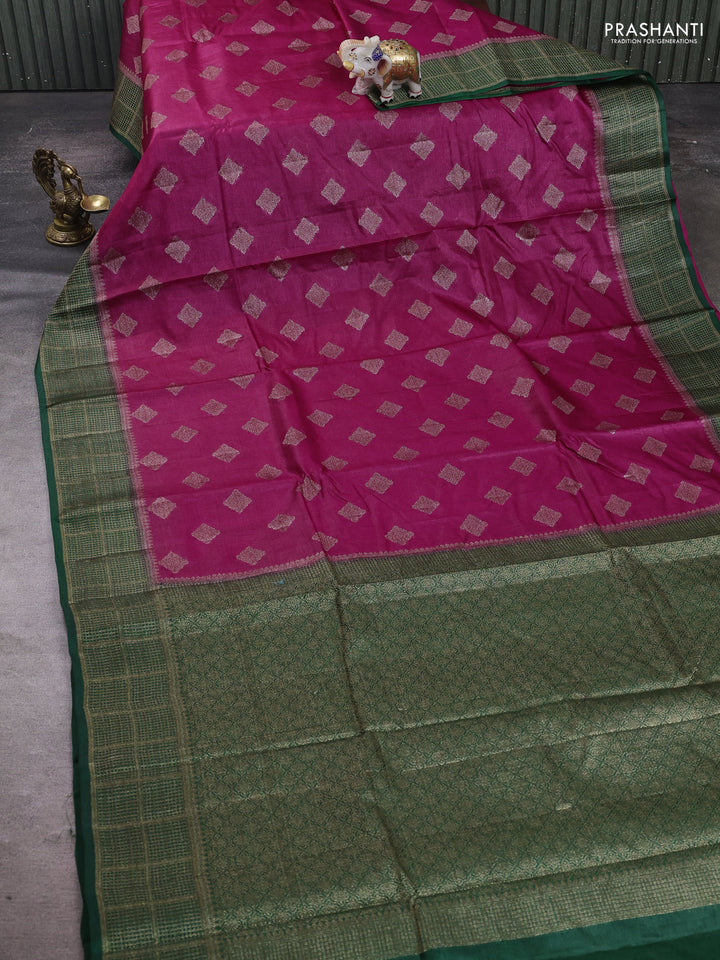 Pink & Green Banarasi Tussar Silk Saree