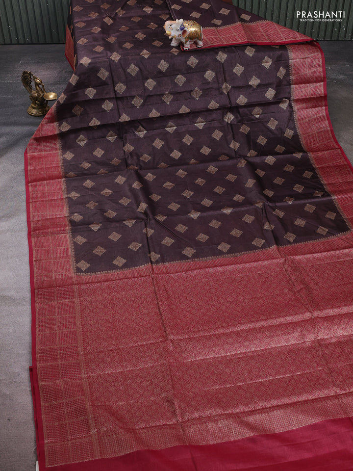 Coffee Brown & Maroon Banarasi Tussar Silk Saree