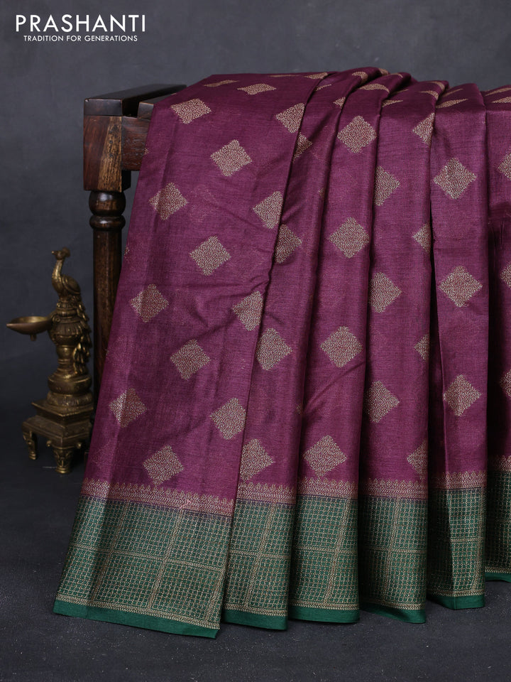 Wine & Green Banarasi Tussar Silk Saree