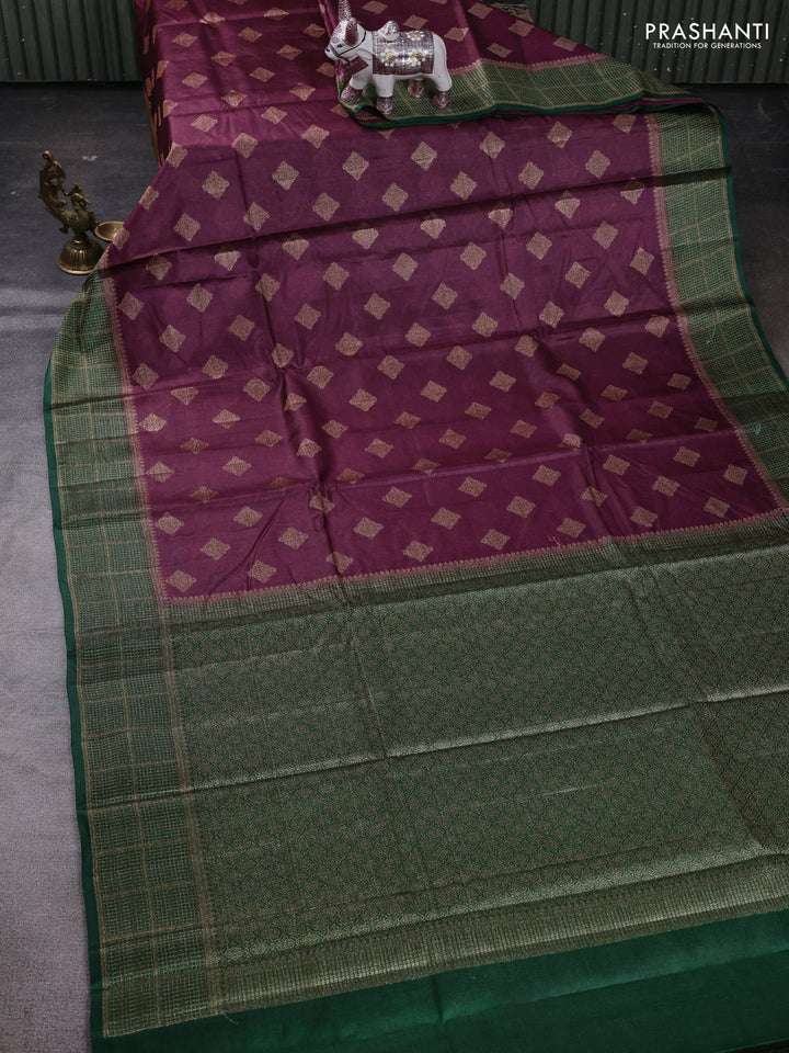 Wine & Green Banarasi Tussar Silk Saree