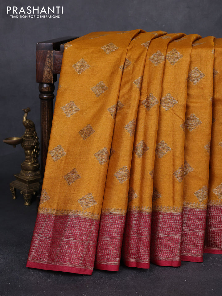 Mustard & Maroon Banarasi Tussar Silk Saree