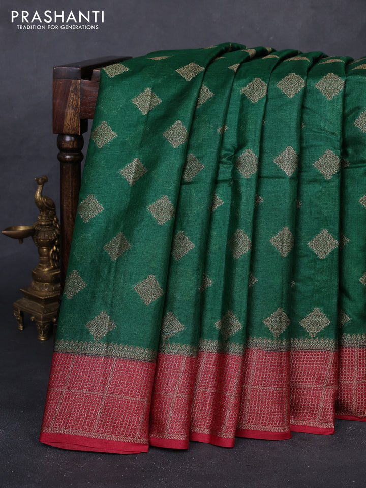 Green & Maroon Banarasi Tussar Silk Saree