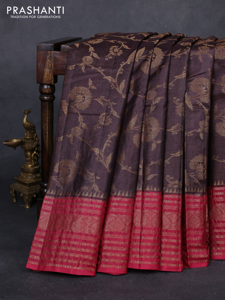 Coffee Brown & Maroon Banarasi Tussar Silk Saree