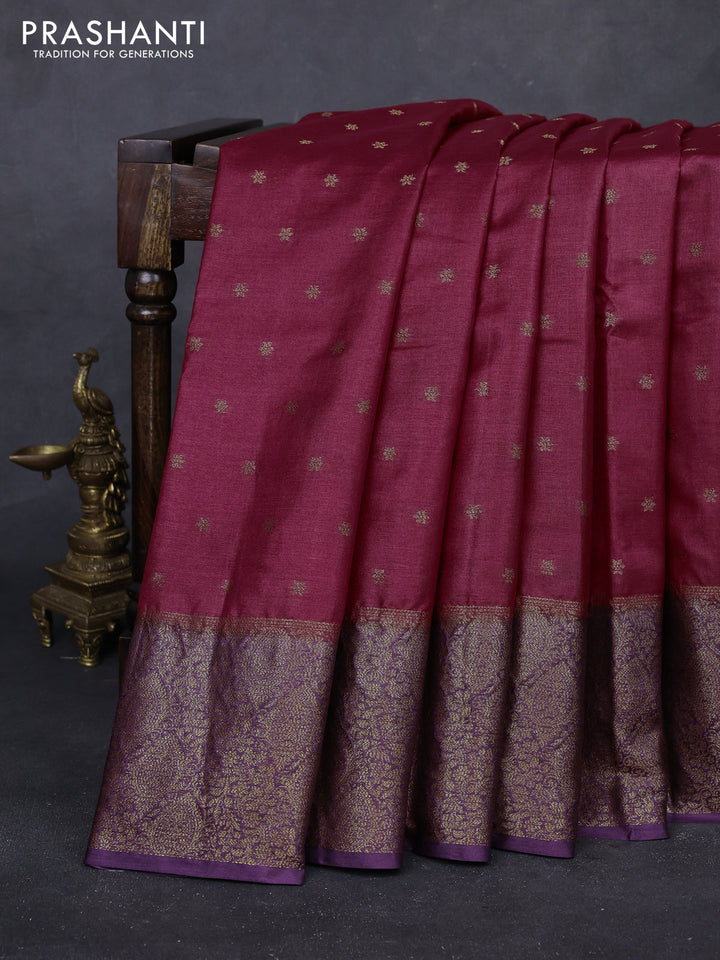 Maroon & Purple Banarasi Tussar Silk Saree