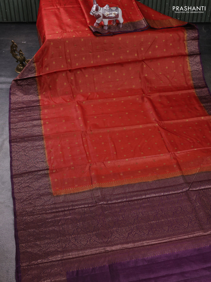 Rustic Orange & Wine Banarasi Tussar Silk Saree