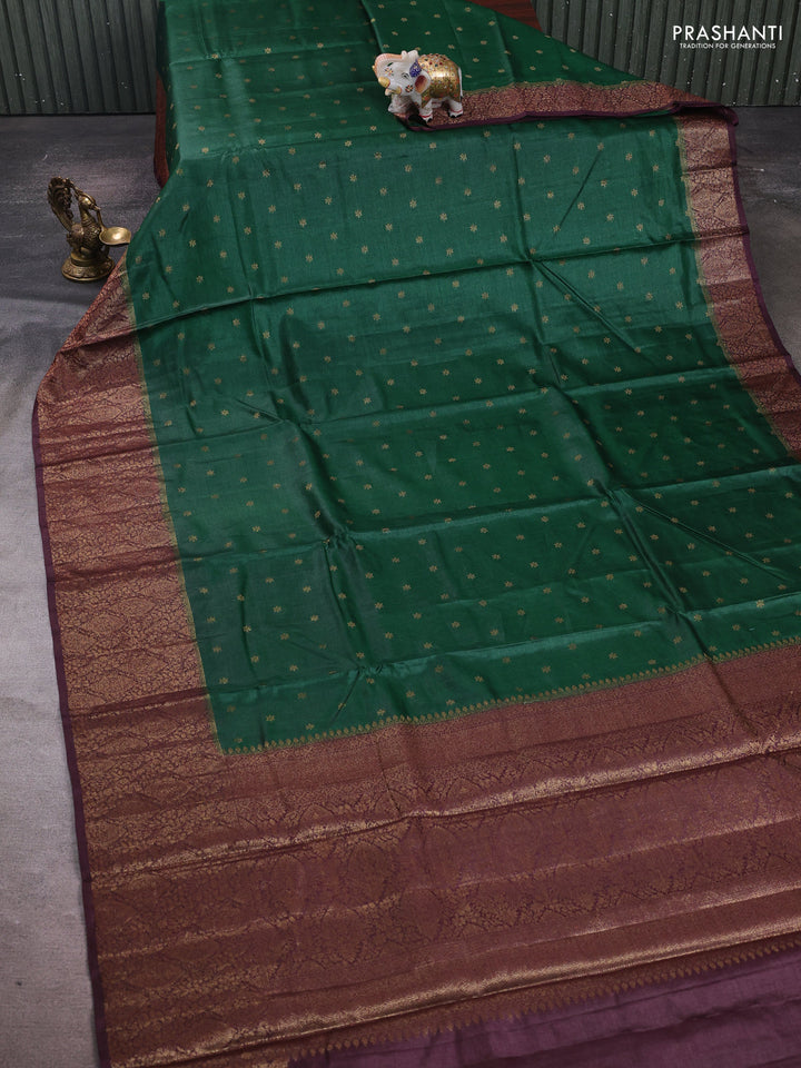 Green & Wine Banarasi Tussar Silk Saree