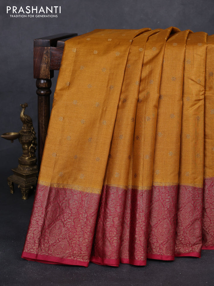 Mustard & Maroon Banarasi Tussar Silk Saree