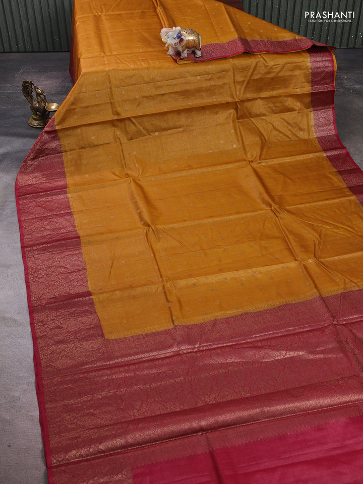 Mustard & Maroon Banarasi Tussar Silk Saree