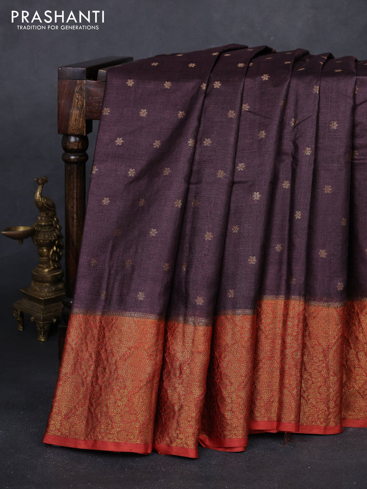 Coffee Brown & Rust Banarasi Tussar Silk Saree