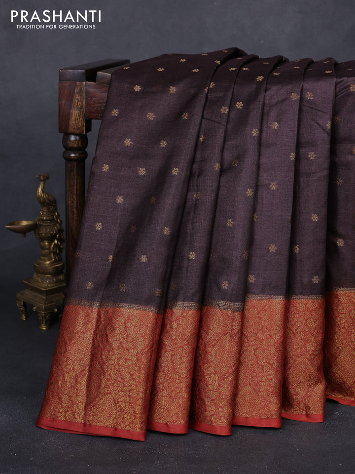Coffee Brown & Rust Banarasi Tussar Silk Saree