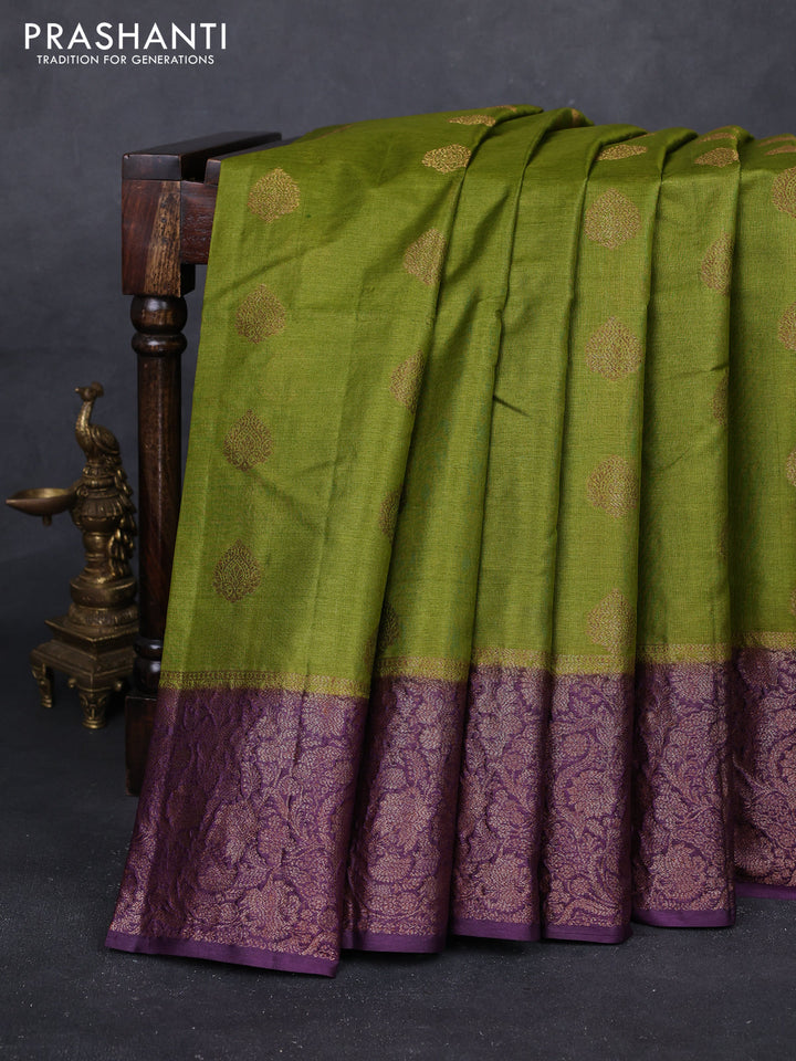 Mehendi Green & Wine Banarasi Tussar Silk Saree