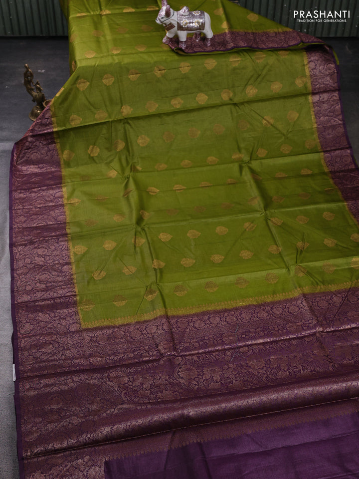 Mehendi Green & Wine Banarasi Tussar Silk Saree