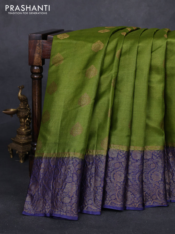 Mehendi Green & Navy Blue Banarasi Tussar Silk Saree