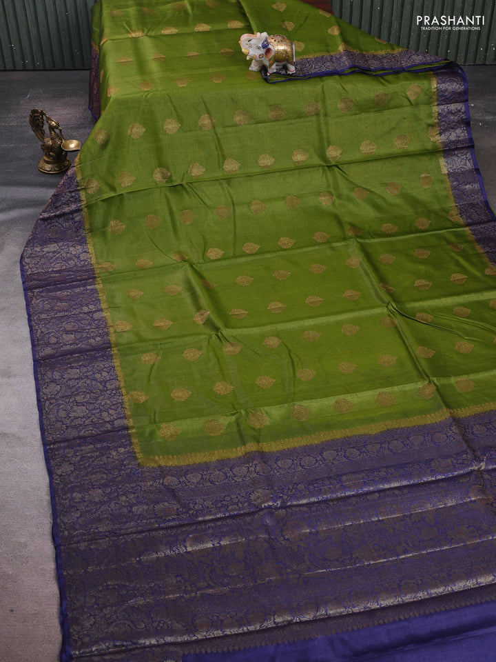 Mehendi Green & Navy Blue Banarasi Tussar Silk Saree