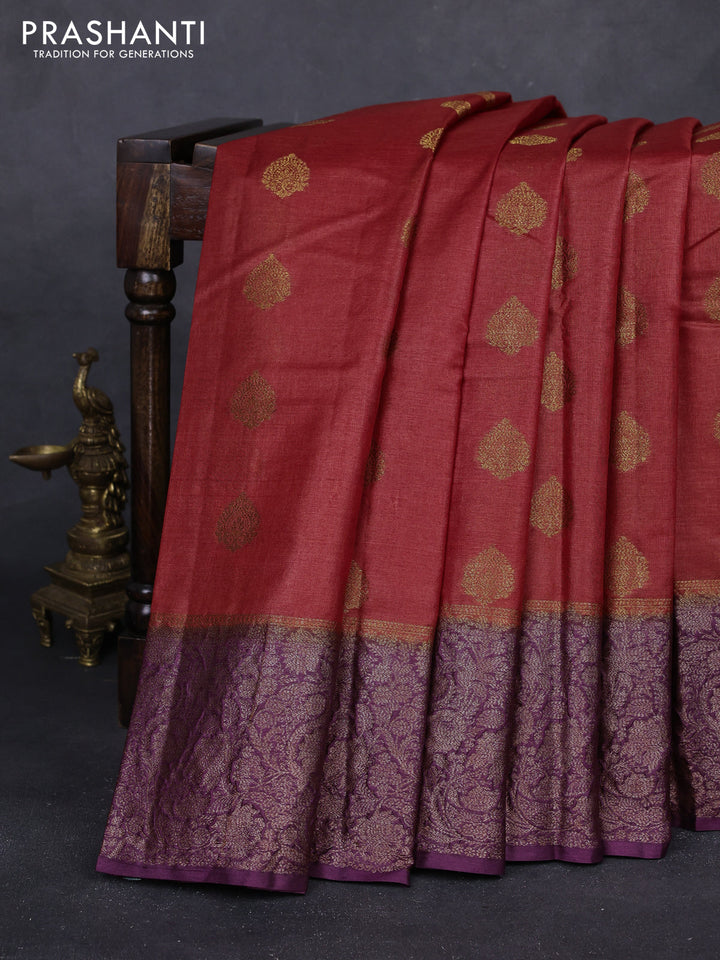 Rust & Wine Banarasi Tussar Silk Saree