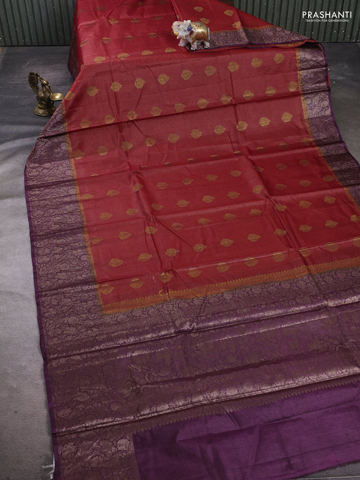 Rust & Wine Banarasi Tussar Silk Saree