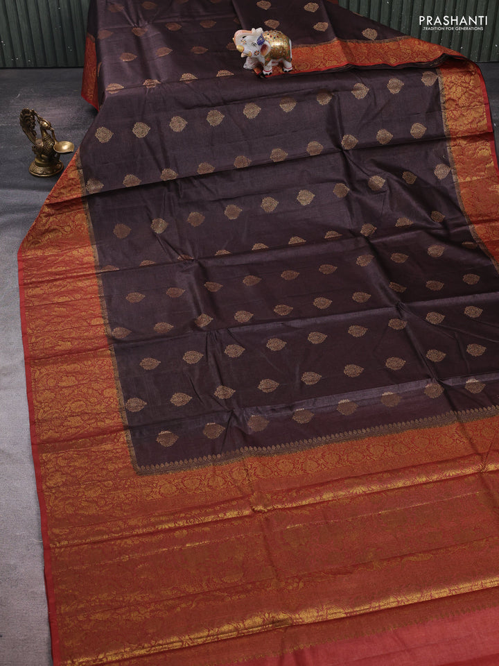 Coffee Brown & Rust Banarasi Tussar Silk Saree